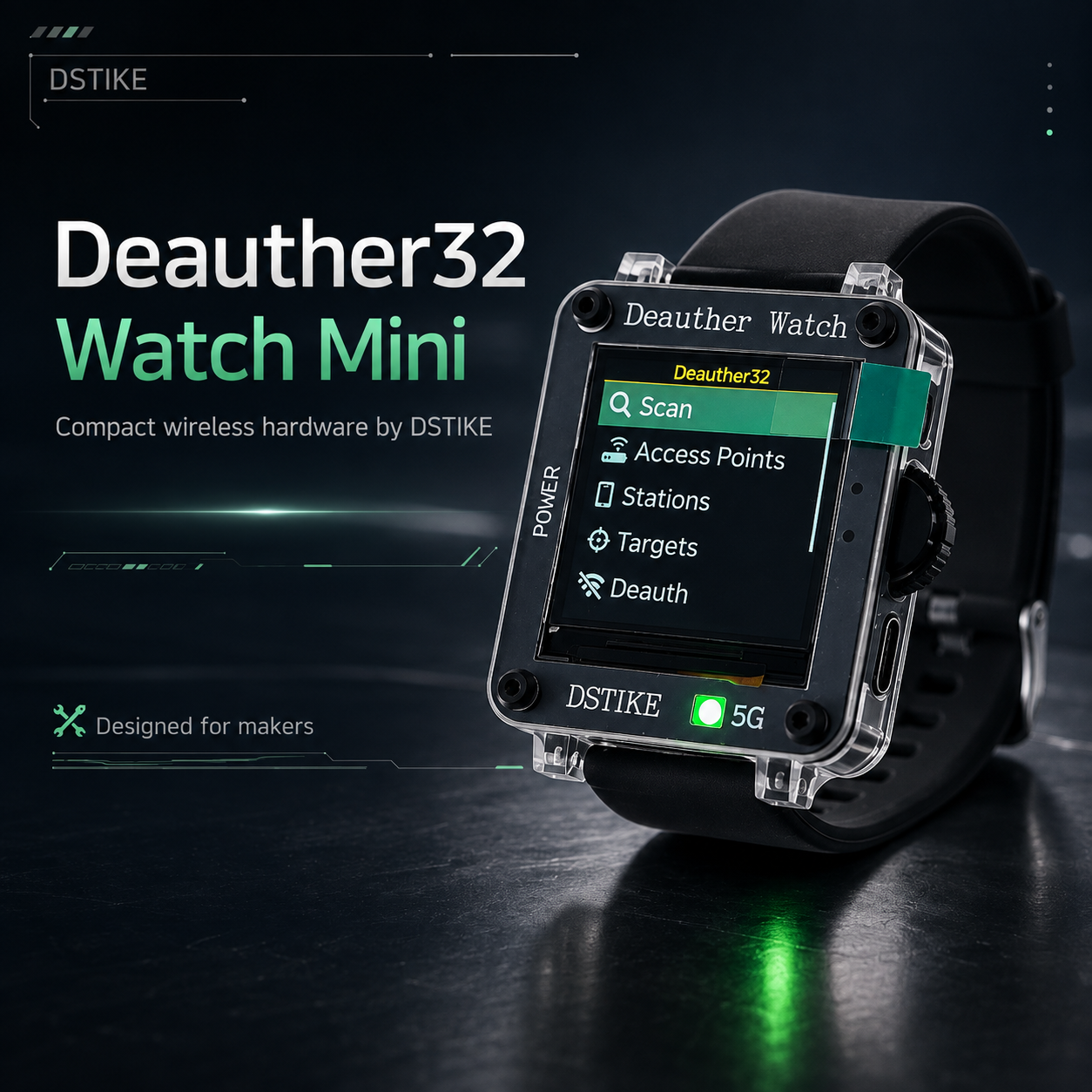 DSTIKE Deauther32 Watch MINI（ESP32C5）5G Wi-Fi Security Testing Geek Watch