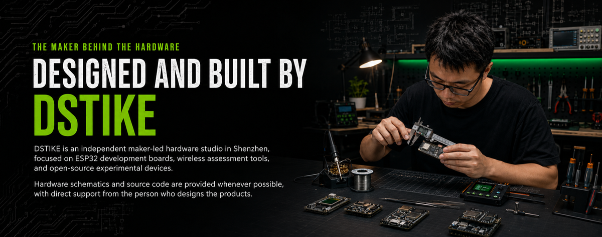 DSTIKE maker examining hardware at the workbench